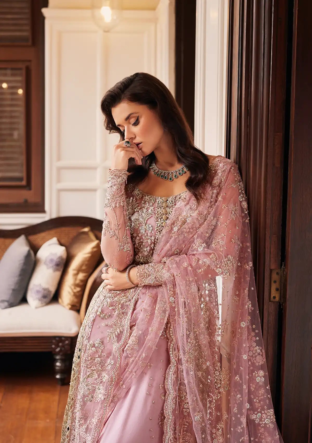 Mushq Stardust Embroidered Net Unstitched 3Pc Suit MN23-04 Luster