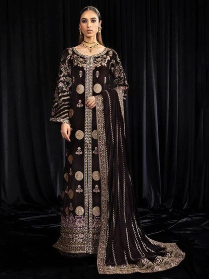 NUREH Maya Embroidered 3Pc Suit NS-103 MOORE - House Of Anaya