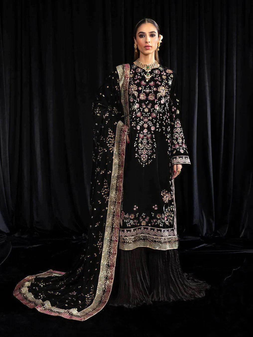 NUREH Maya Embroidered Velvet 3Pc Suit NS-104 KIYARA - House Of Anaya