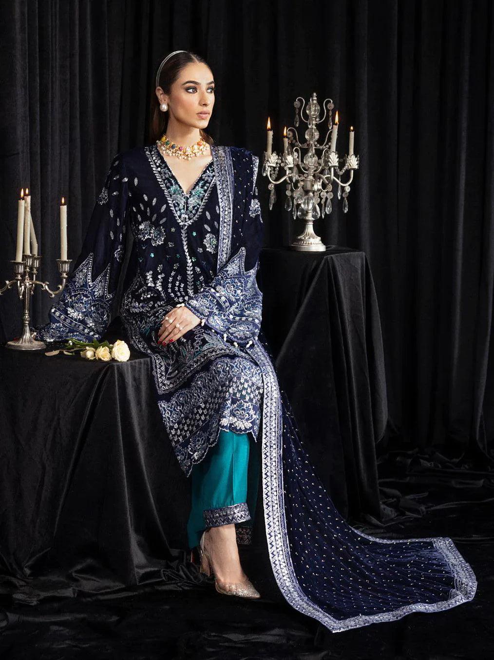 NUREH Maya Embroidered Velvet 3Pc Suit NS-105 SAFEENA - House Of Anaya