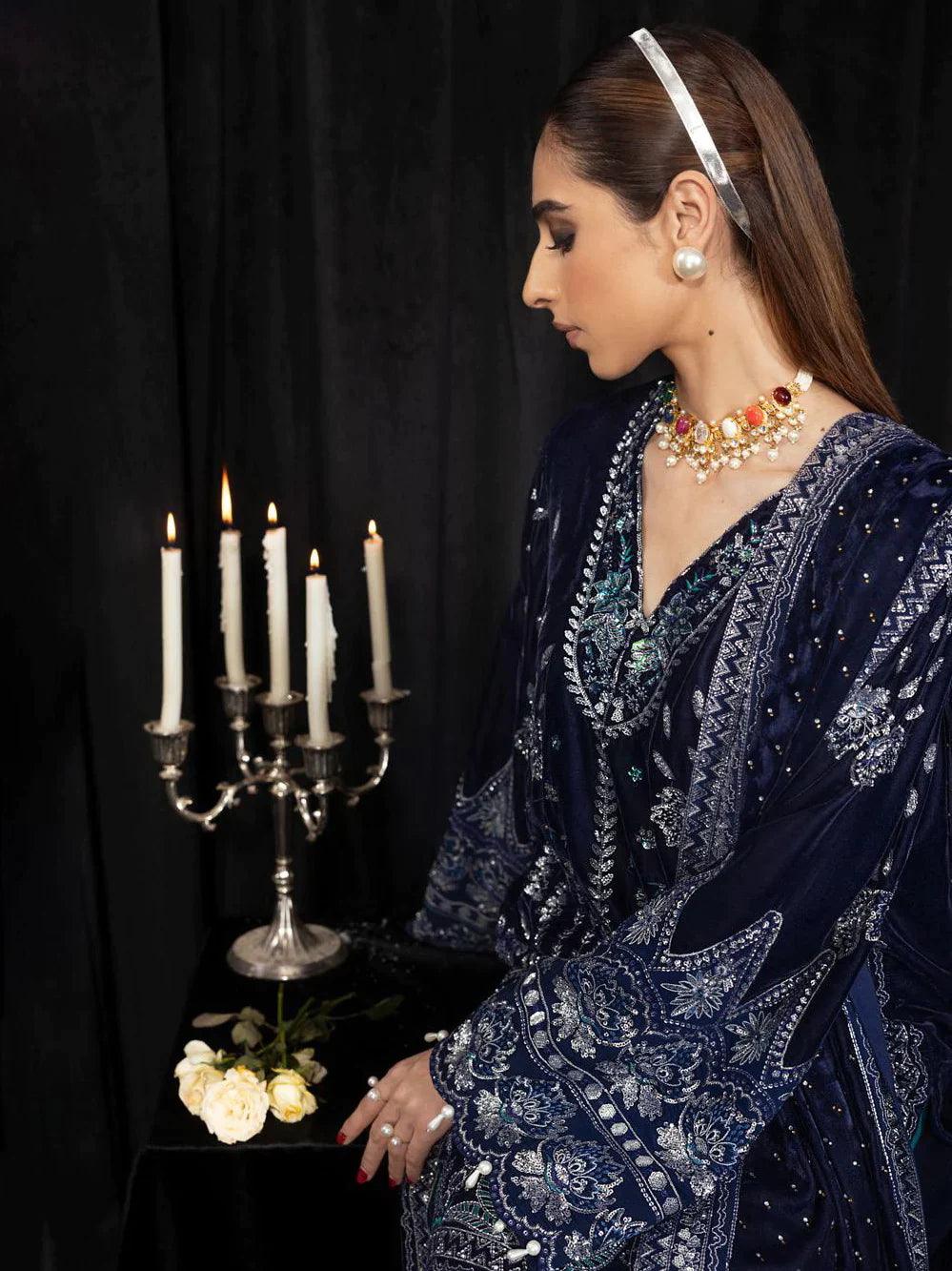 NUREH Maya Embroidered Velvet 3Pc Suit NS-105 SAFEENA - House Of Anaya