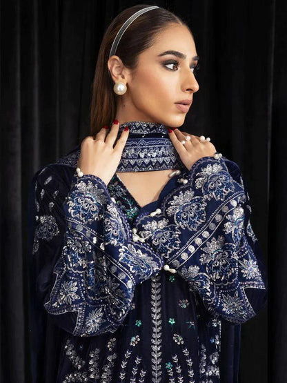 NUREH Maya Embroidered Velvet 3Pc Suit NS-105 SAFEENA - House Of Anaya