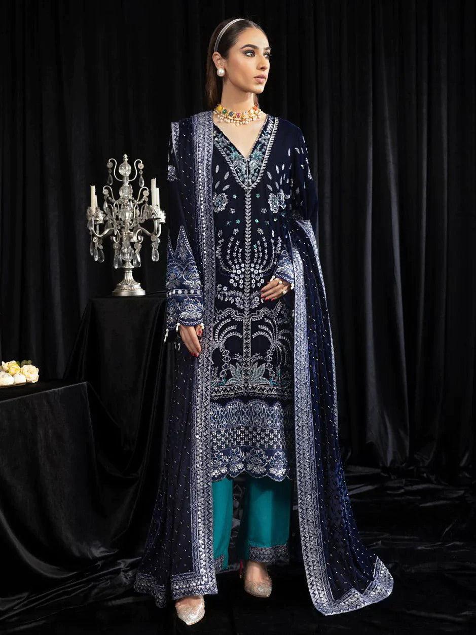 NUREH Maya Embroidered Velvet 3Pc Suit NS-105 SAFEENA - House Of Anaya