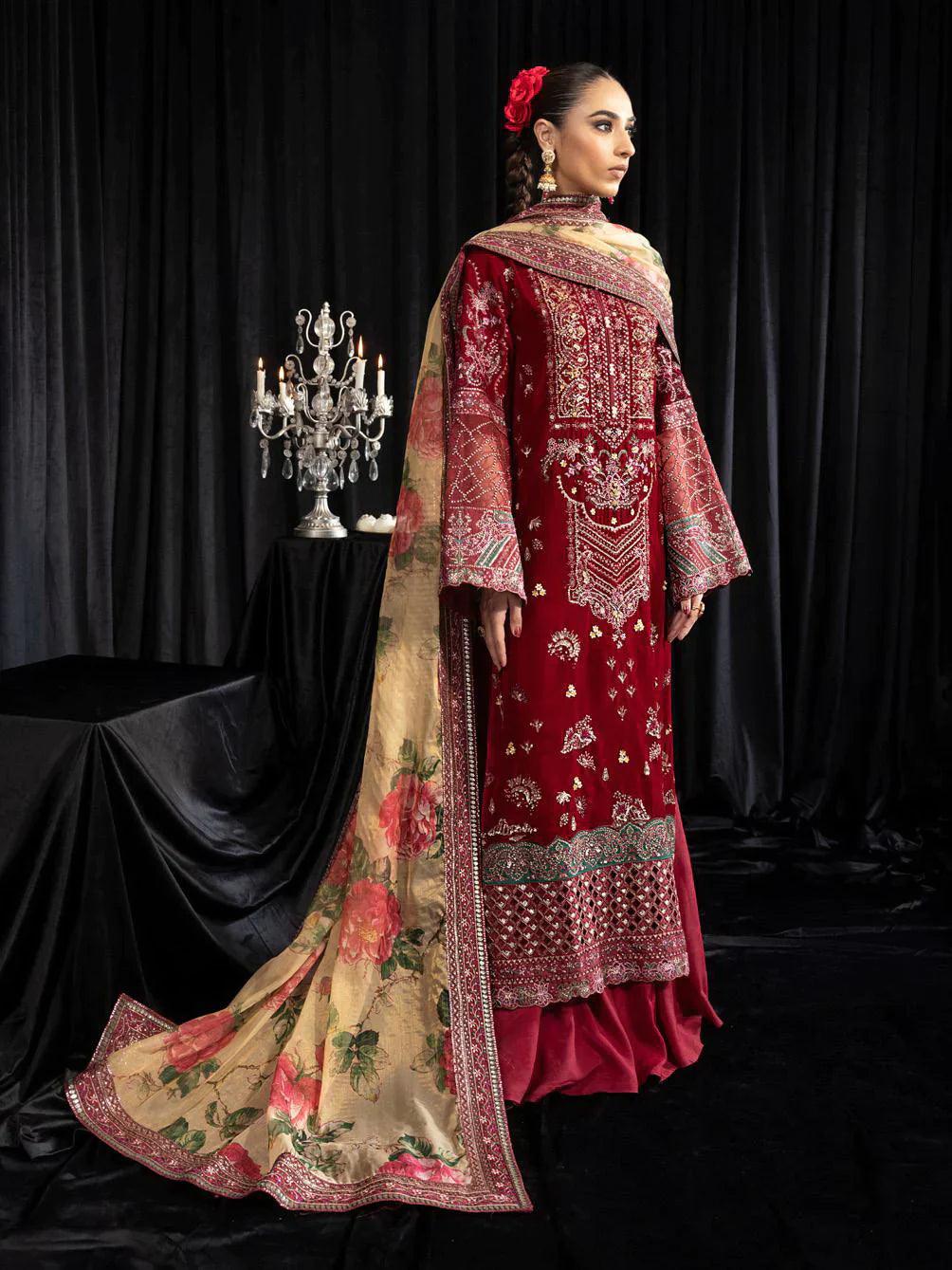 NUREH Maya Embroidered Velvet 3Pc Suit NS-106 ELISA - House Of Anaya