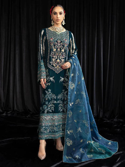 NUREH Maya Embroidered Velvet 3Pc Suit NS-107 LEHAR - House Of Anaya