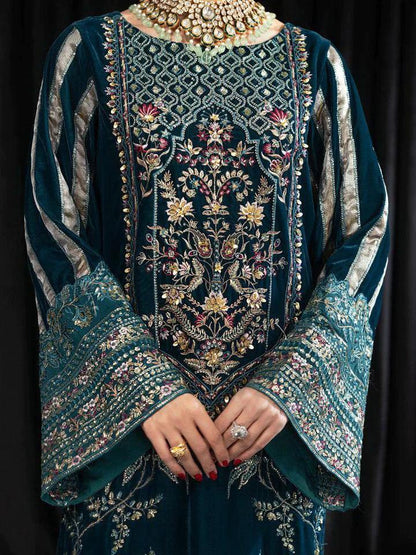 NUREH Maya Embroidered Velvet 3Pc Suit NS-107 LEHAR - House Of Anaya