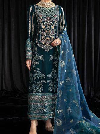 NUREH Maya Embroidered Velvet 3Pc Suit NS-107 LEHAR - House Of Anaya