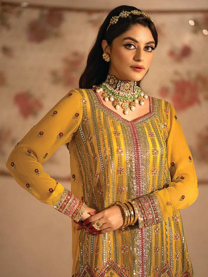 Nayab by Myeesha Embroidered Chiffon Unstitched 3Pc Suit MF23-05 Pukhraaj