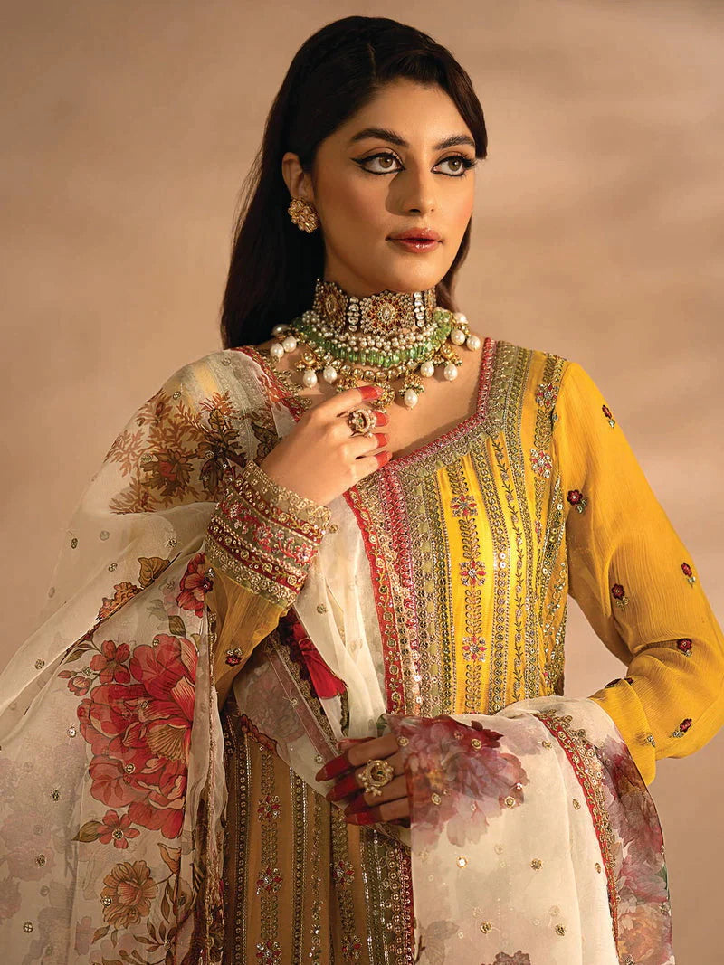 Nayab by Myeesha Embroidered Chiffon Unstitched 3Pc Suit MF23-05 Pukhraaj