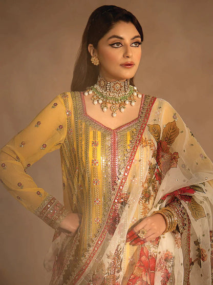 Nayab by Myeesha Embroidered Chiffon Unstitched 3Pc Suit MF23-05 Pukhraaj