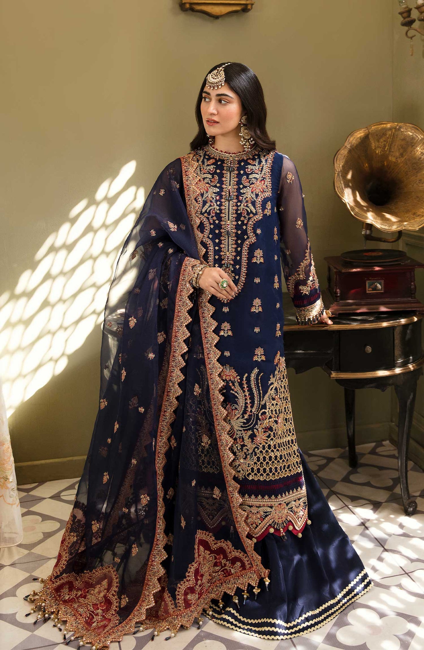 Zarin by Eleshia Embroidered Organza 3Pc Suit - SAARYA