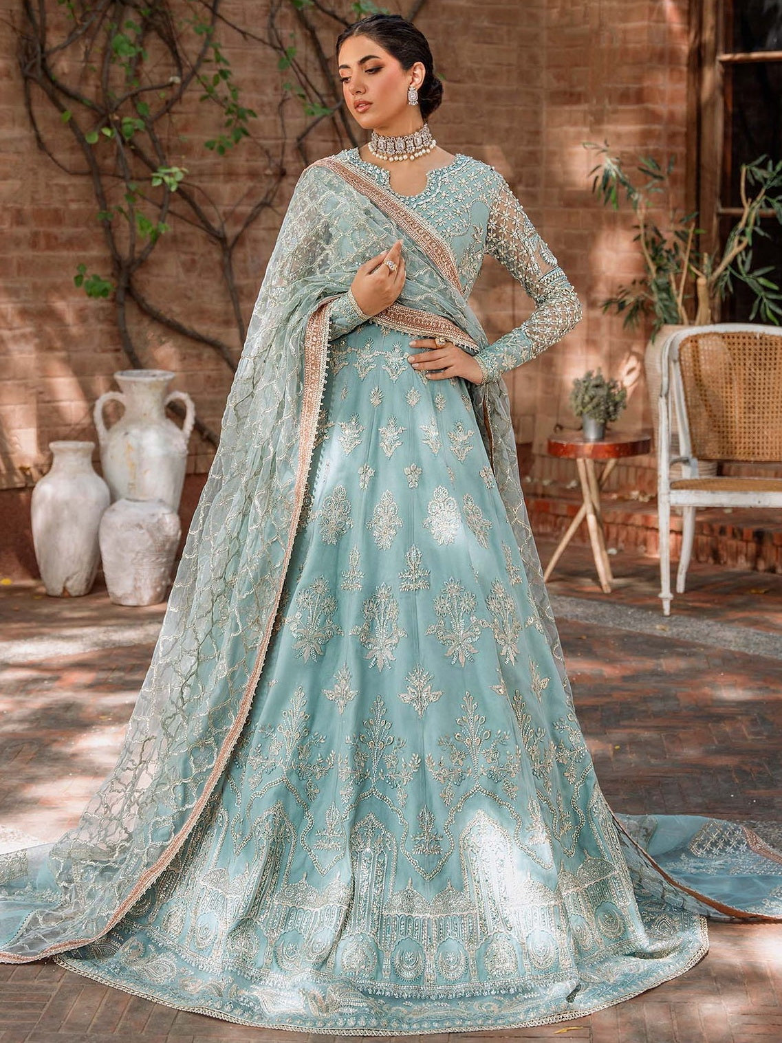 Akbar Aslam Mastani Embroidered Net 3Pc Suit - JABEEN