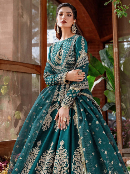 Akbar Aslam Mastani Embroidered Raw Silk 3Pc Suit - JAHANARA