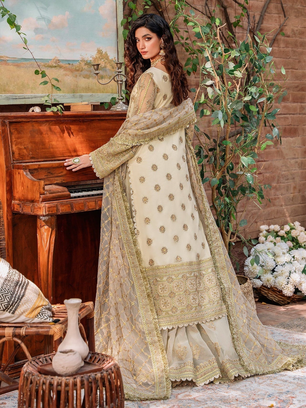 Akbar Aslam Mastani Embroidered Net 3Pc Suit - MEHRUNISA