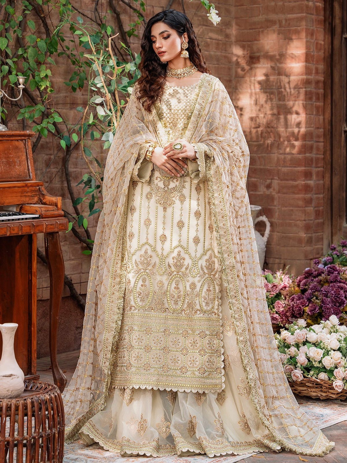 Akbar Aslam Mastani Embroidered Net 3Pc Suit - MEHRUNISA