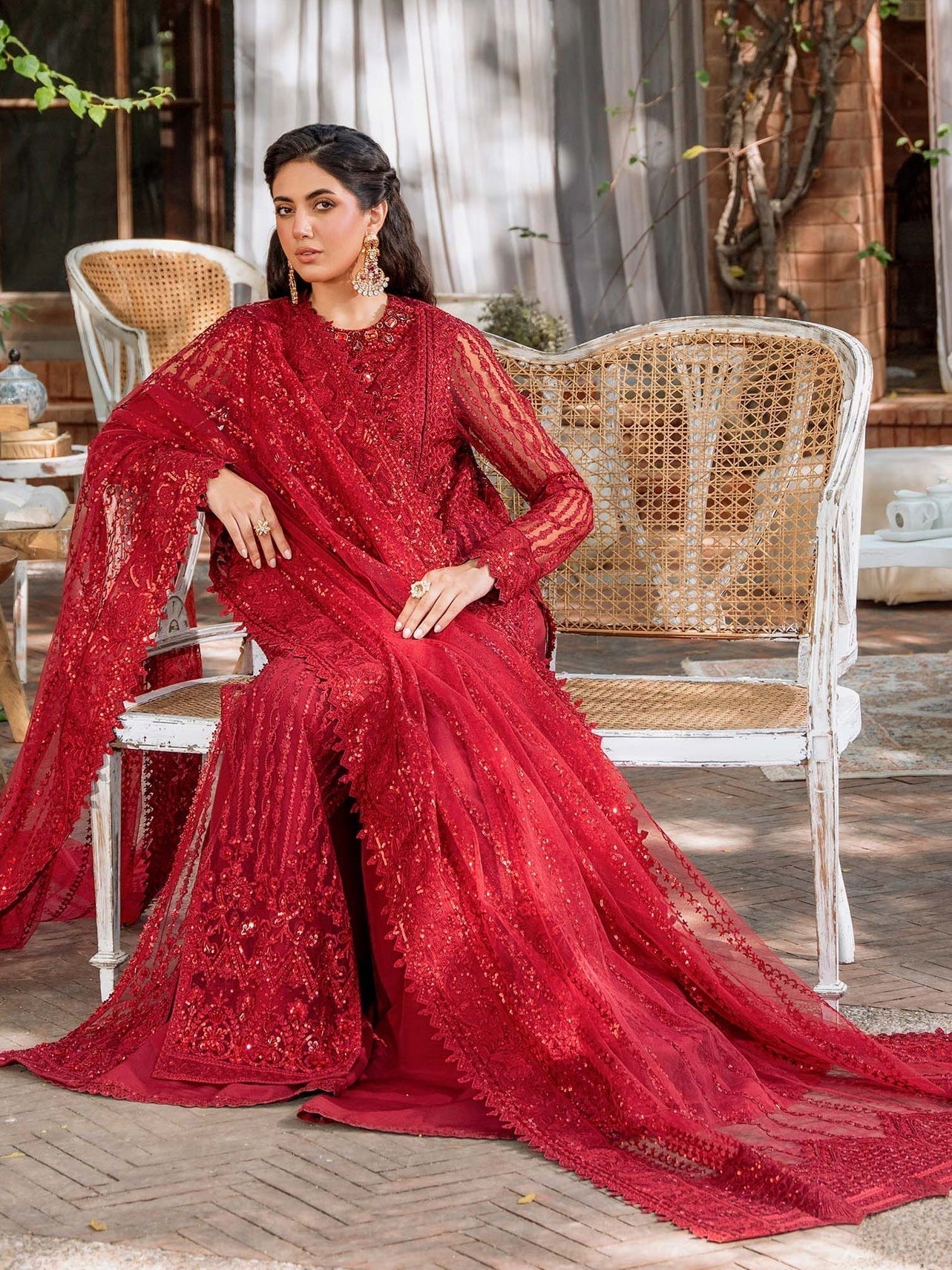 Akbar Aslam Mastani Embroidered Net 3Pc Suit - GUL MOHR