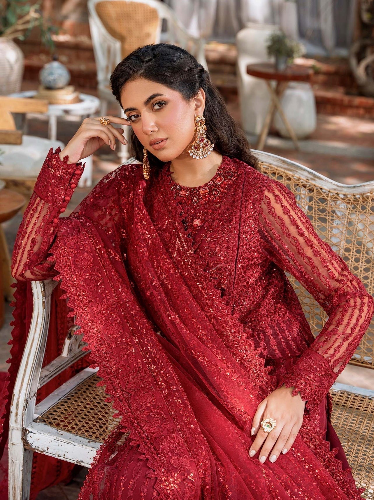 Akbar Aslam Mastani Embroidered Net 3Pc Suit - GUL MOHR