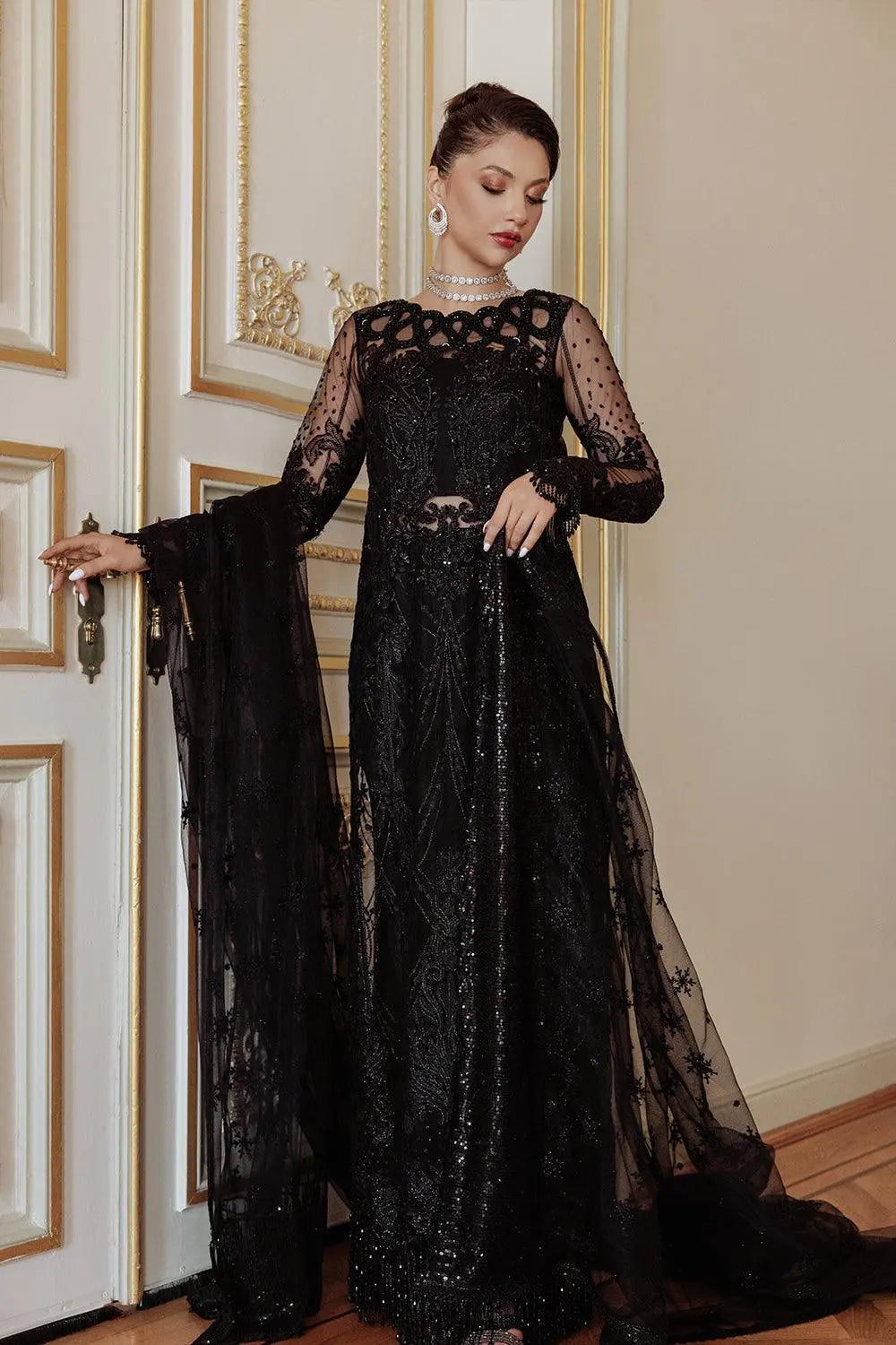 Lumiere By Saira Rizwan Embroidered Net 3Pc Suit SR-05 - House Of Anaya