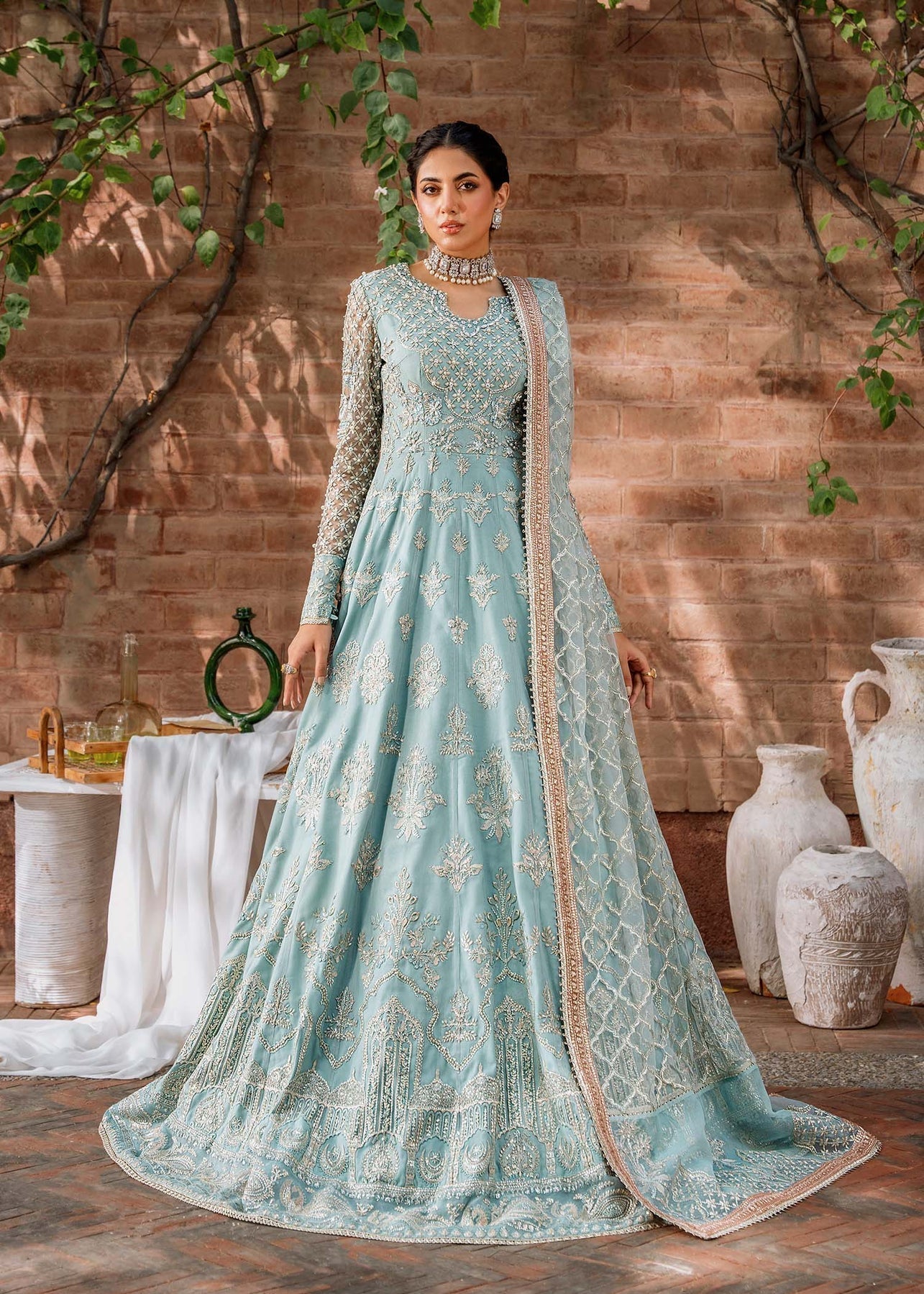 Akbar Aslam Mastani Embroidered Net 3Pc Suit - JABEEN