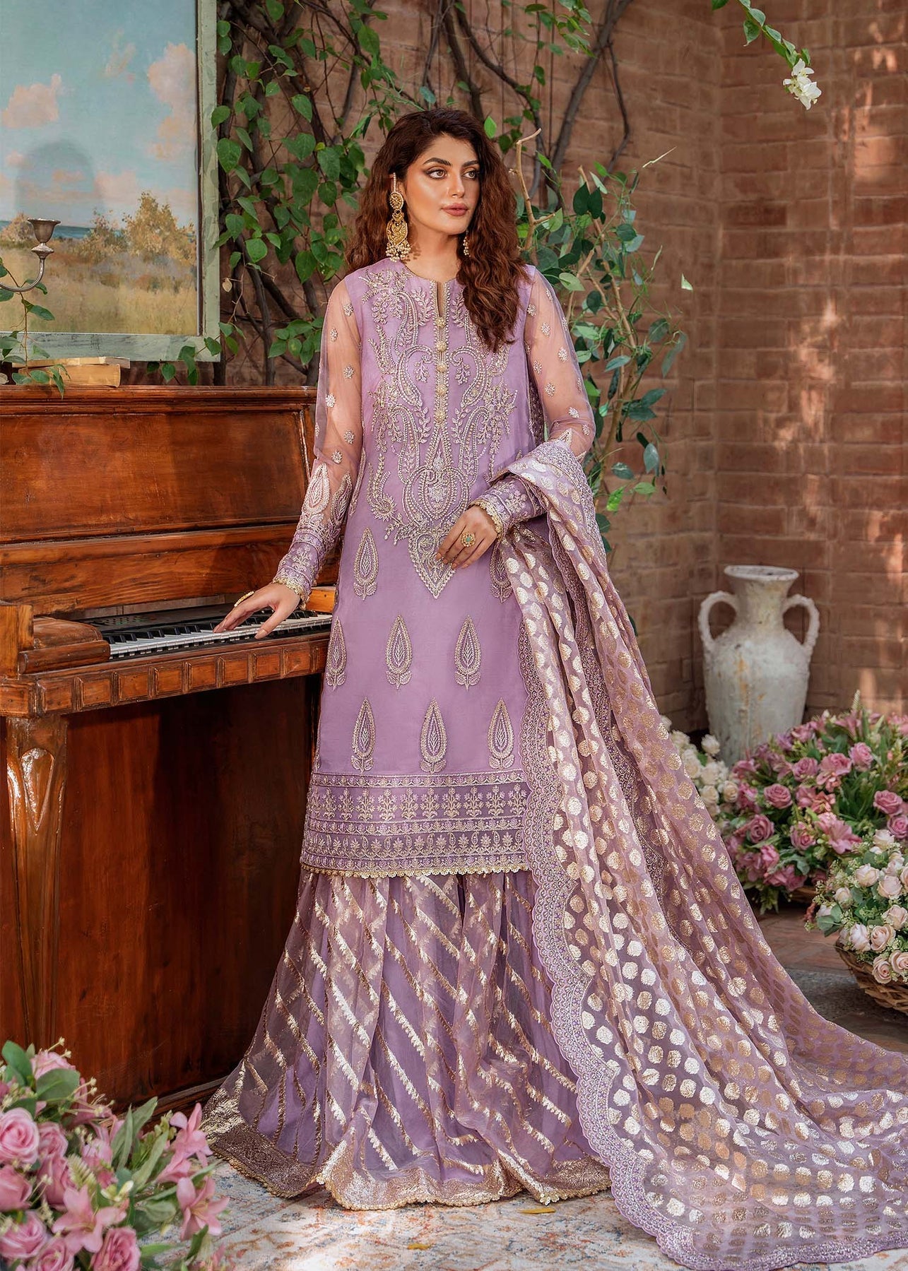 Akbar Aslam Mastani Embroidered Net 3Pc Suit - RANIYA