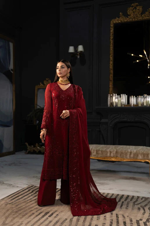 SIFA Valentino Embroidered Chiffon 3 Piece Suit - Winery