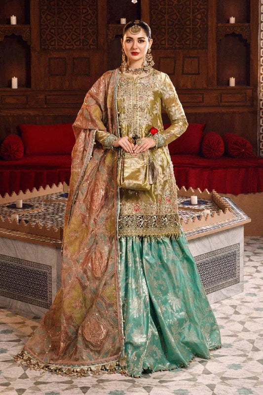 MARIA.B-MBROIDERED - Salmon and Leaf Green (BD-2503) - House Of Anaya