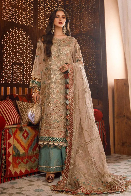 MARIA.B-MBROIDERED - Off White with Sea Green (BD-2507) - House Of Anaya
